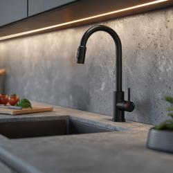 Quadri Viora Küchenmischbatterie Schwarz 3-Wege mit einem zusätzlichen Anschluss für gefiltertes Wasser 1208971403