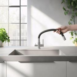 Quadri Selene Küchenmischbatterie Edelstahl 3-Wege mit flexiblem Auslauf und zusätzlichem Anschluss für gefiltertes Wasser 1208971407