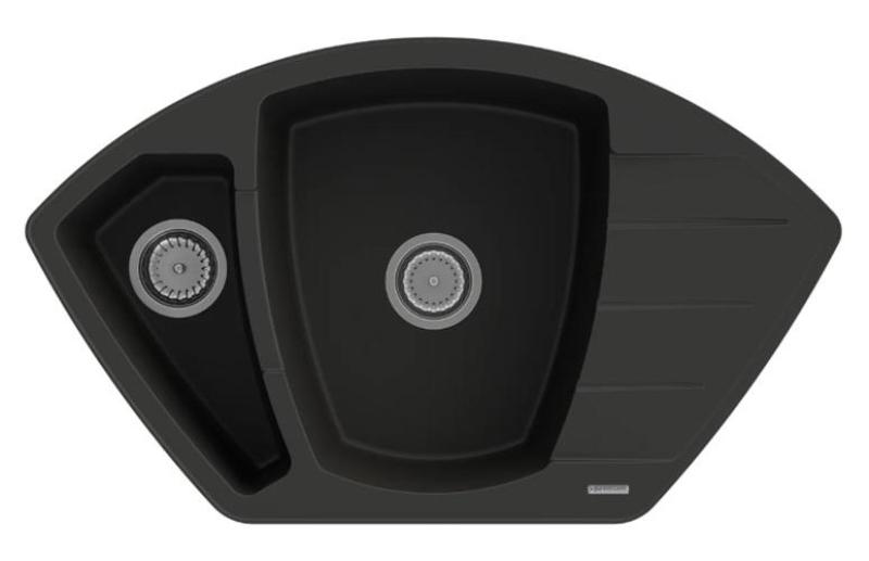 Graniteland Monte Granit Schwarze Eckspüle Aufbau 901x538mm mit Edelstahlstecker 1208971413