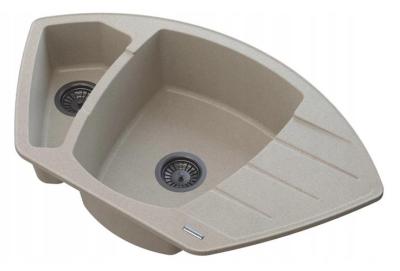 Graniteland Monte Granit beige Eckspüle Aufbau 901x538mm mit Edelstahl Stopfen 1208971414