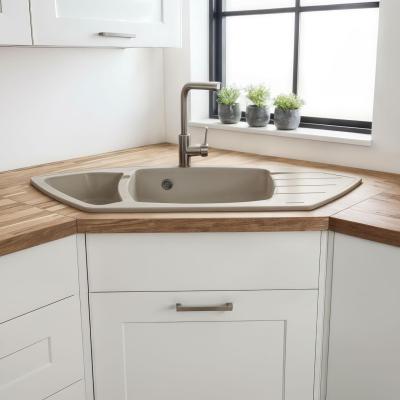 Graniteland Monte Granit beige Eckspüle Aufbau 901x538mm mit Edelstahl Stopfen 1208971414