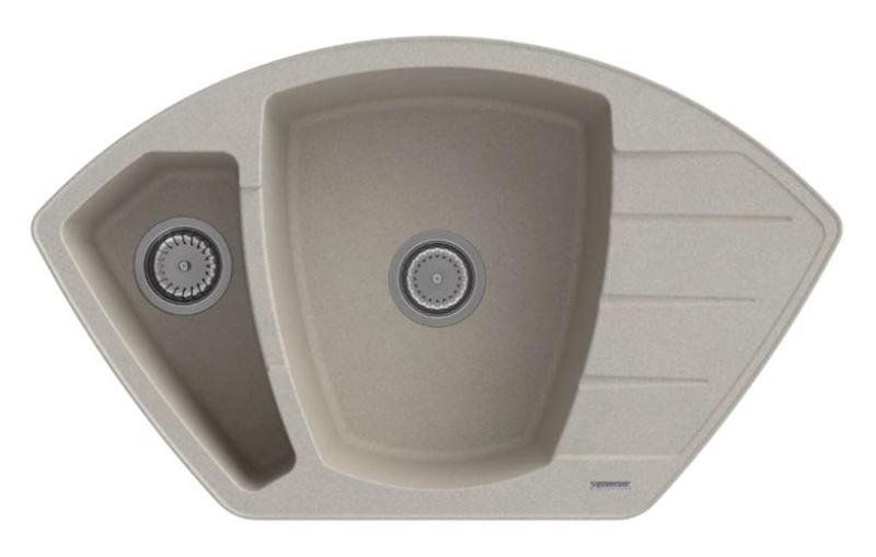 Graniteland Monte Granit beige Eckspüle Aufbau 901x538mm mit Edelstahl Stopfen 1208971414