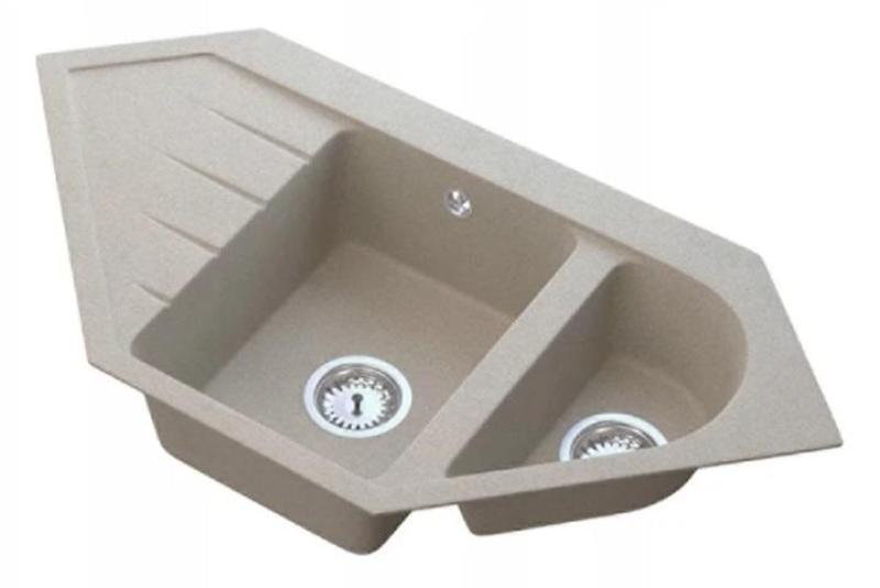 Graniteland Amiata Granit beige Eckspüle Aufbau 965x496mm mit Edelstahl-Stecker 1208971417