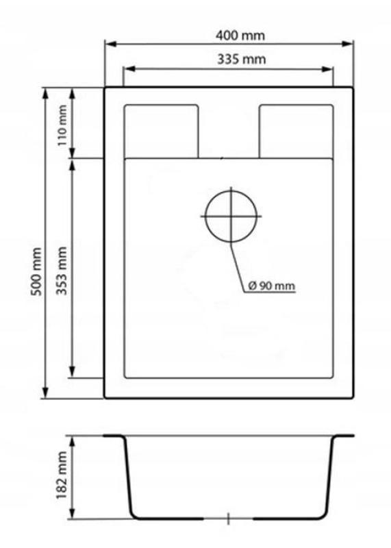 Graniteland Prest Granit Schwarze Spülbecken Tapwing mit Kranlochbank Aufbau 400x500mm mit Edelstahl Stecker 1208971421