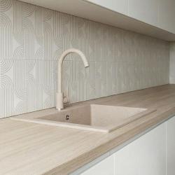 Graniteland Nera Granit Spüle 45x42 cm Beige Aufbau mit Armaturenlochbank und Edelstahlstöpsel 1208971434