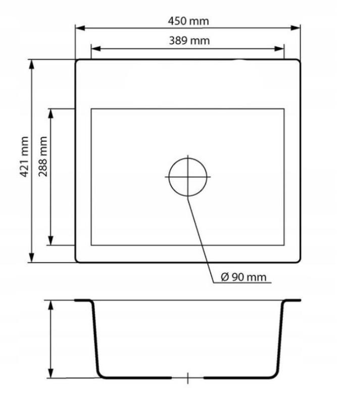 Graniteland Nera Granit Spüle 45x42 cm Beige Aufbau mit Armaturenlochbank und Edelstahlstöpsel 1208971434