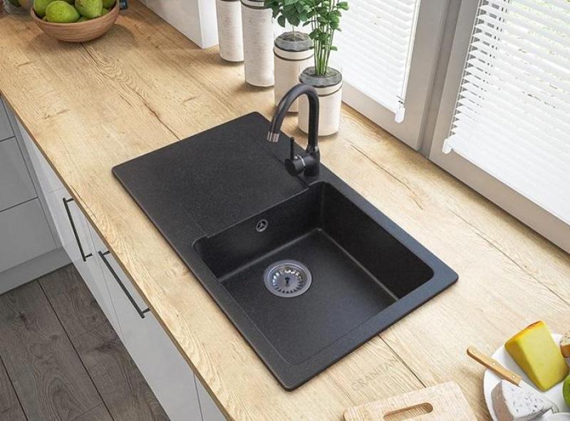 Graniteland Liri Granit Blaustein Look Spülbecken mit Abtropfbereich 765x448 mm 1208971437