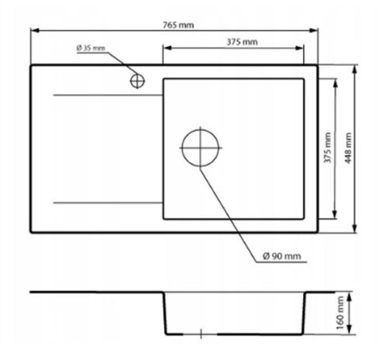 Graniteland Liri Granit Schwarzes Spülbecken mit Abtropffläche 765x448 mm 1208971438