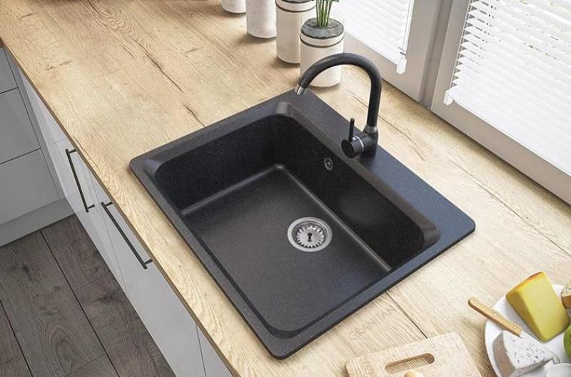 Graniteland Vastone Granit Spülbecken 619x522 mm Blaustein Look Aufbau mit Armaturenlochbank und Edelstahl Stöpsel 1208971442