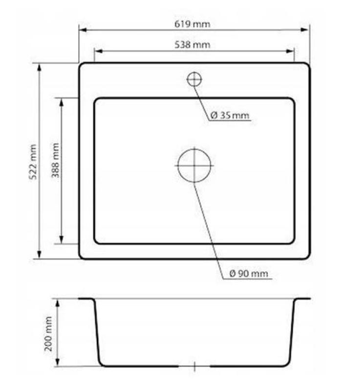 Graniteland Vastone Granit Spülbecken 619x522 mm Grau Aufbau mit Kranlochbank und Edelstahl-Stecker 1208971448