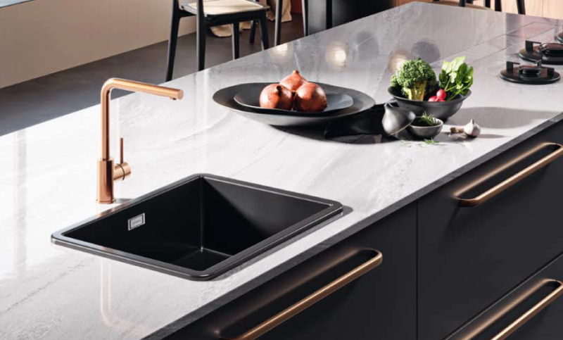 Ausmann Ceramic Ember Keramische Matte Schwarzes Quadrat Einbauspüle und Unterbauspüle 40 x 40 cm mit Gun-Metal-Stecker 1208971488