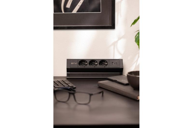 Möbelsteckdose BASCO, 3xSCHUKO, USB A+C, Kabel 1,5 m, schwarz