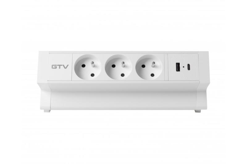 Basco Möbel-Steckdose, 3 x Steckdose mit Erdung, USB A+C, 1,5 m Kabel, weiß mit Montage