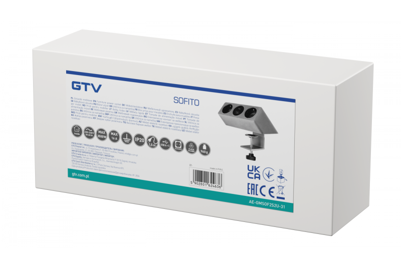 Möbelsteckdose SOFITO, 2xSCHUKO, USB A+C, Kabel 1,5 m, grauer Flock