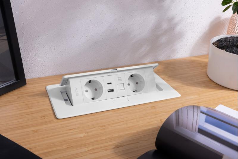 Möbelsteckdose MULTISOFT, 2xSCHUKO, USB A+C, RJ45, Kabel 1,5 m, weiß