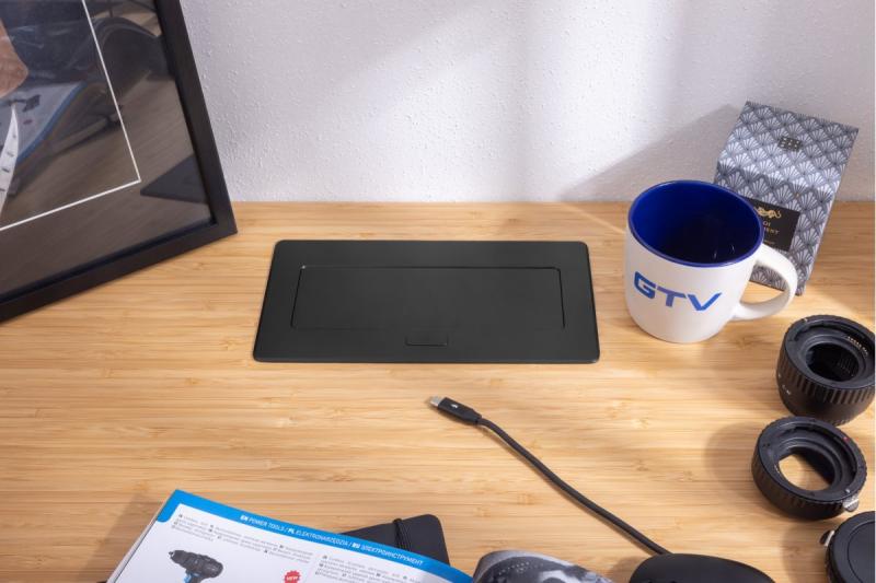 MULTISOFT Möbeleinbausteckdose 2x Steckdose mit Erdung, USB A+C, RJ45, Stromkabel mit Stecker, Schwarz