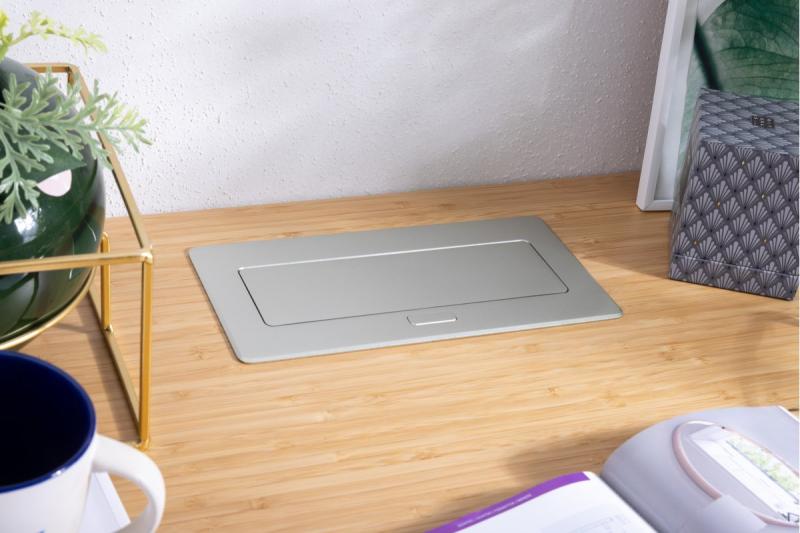 MULTISOFT Möbelsteckdose 2x Steckdose mit Erdung, USB A+C, RJ45, HDMI, Stromkabel mit Stecker, Aluminium