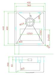 Pure.Sink Luxion Edelstahlspüle 36 x 40 cm Unterbau, flach eingebaut und aufgesetzt PLX3640-02