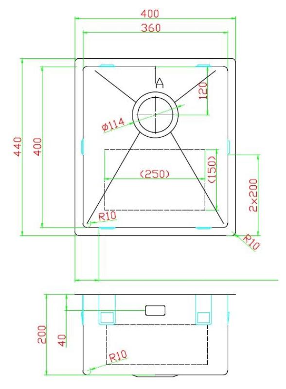 Pure.Sink Luxion Kupfer-Spülbecken 36 x 40 cm Unterbau, flächenbündiger Einbau und Aufsatz PLX3640-62