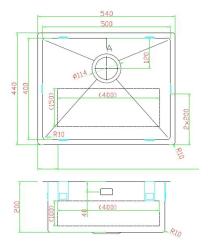 Pure.Sink Luxion Edelstahlspüle 50 x 40 cm Unterbau, flach eingebaut und Aufsatz PLX5040-02