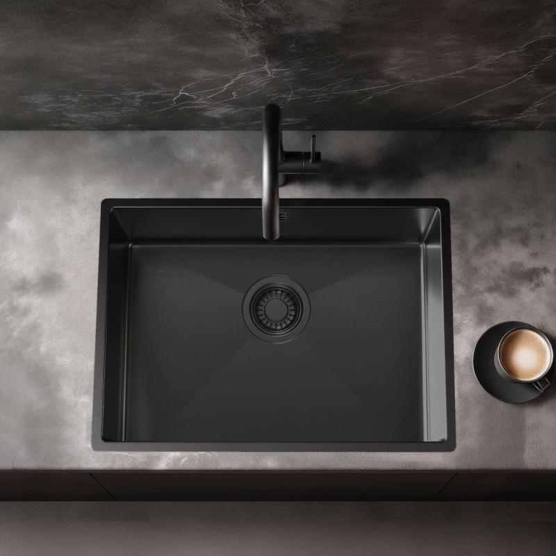 Pure.Sink Luxion PVD Schwarze Spüle 50 x 40 cm Unterbau, flach eingebaut und aufgesetzt PLX5040-63