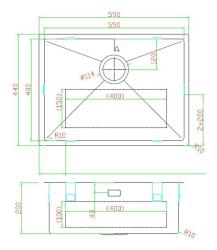 Pure.Sink Luxion Edelstahlspüle 55 x 40 cm Unterbau, flach eingebaut und Aufsatz PLX5540-02