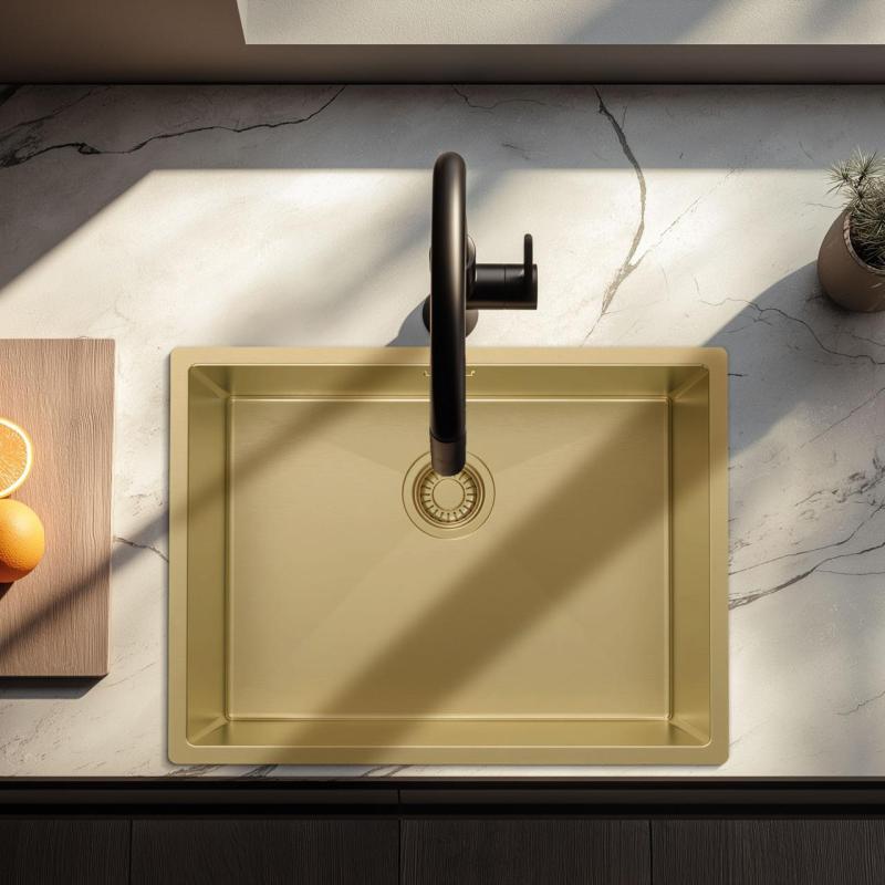 Pure.Sink Luxion Goldene Spüle 55 x 40 cm Unterbau, flach eingebaut und Aufsatz PLX5540-60