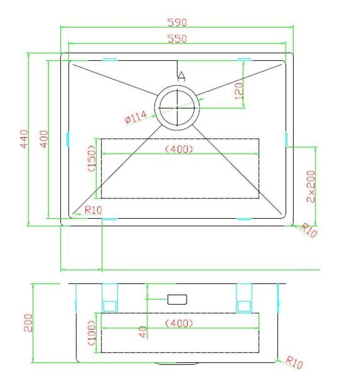 Pure.Sink Luxion Kupfer-Spülbecken 55 x 40 cm Unterbau, flach eingebaut und Aufsatz PLX5540-62