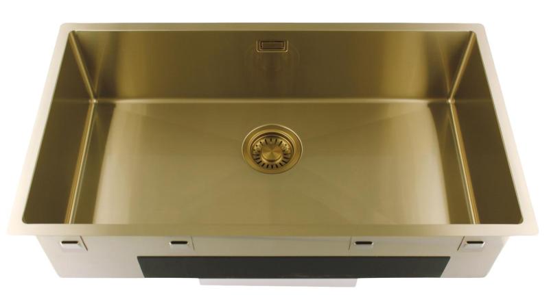 Pure.Sink Luxion Große goldene Spüle 74 x 40 cm Unterbau, flach eingebaut und Aufsatz PLX7440-60