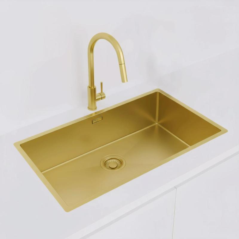 Pure.Sink Luxion Große goldene Spüle 74 x 40 cm Unterbau, flach eingebaut und Aufsatz PLX7440-60