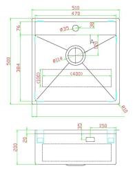Pure.Sink Luxion Edelstahlspüle 51 x 50 cm Tapwing mit Hahnlochbank PLX5150T-02