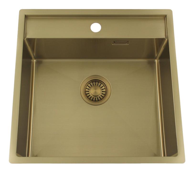 Pure.Sink Luxion Goldene Spüle 51 x 50 cm Tapwing mit Hahnlochbank PLX5150T-60