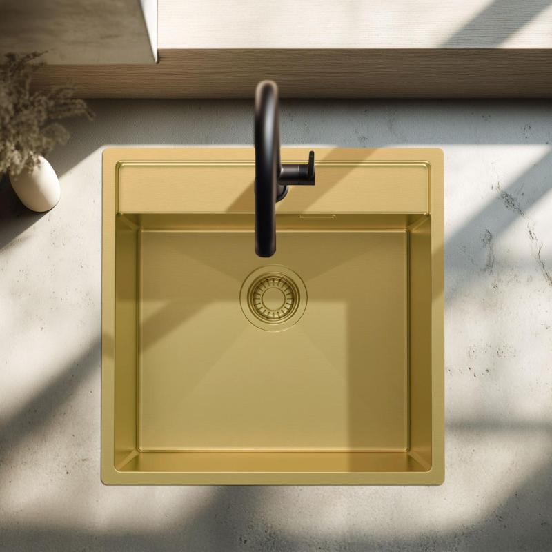 Pure.Sink Luxion Goldene Spüle 51 x 50 cm Tapwing mit Hahnlochbank PLX5150T-60