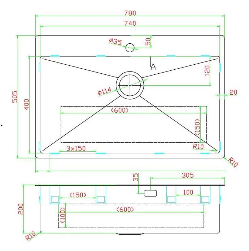 Pure.Sink Luxion Große Edelstahlspüle 78 x 50 cm Tapwing mit Hahnlochbank PLX7850T-02