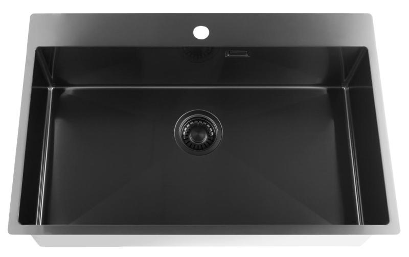 Pure.Sink Luxion PVD Große schwarze Spüle 78 x 50 cm Tapwing mit Lochbank PLX7850T-63