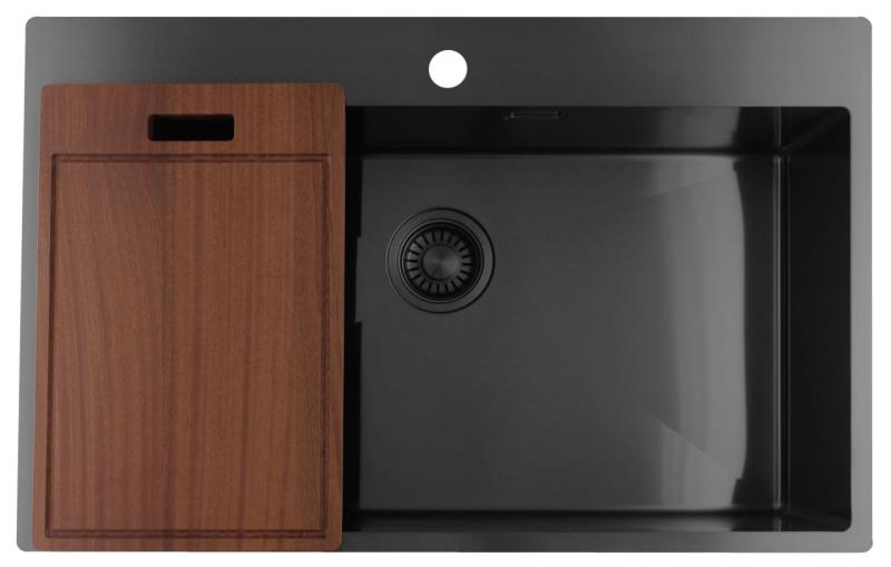 Pure.Sink Luxion Große Gun Metal Spüle 78 x 50 cm Tapwing mit Lochbank PLX7850T-61