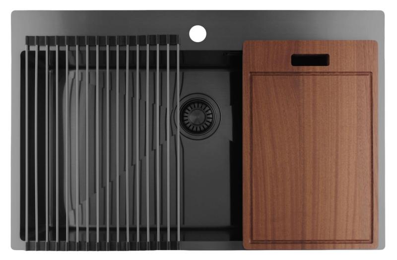 Pure.Sink Luxion Große Gun Metal Spüle 78 x 50 cm Tapwing mit Lochbank PLX7850T-61