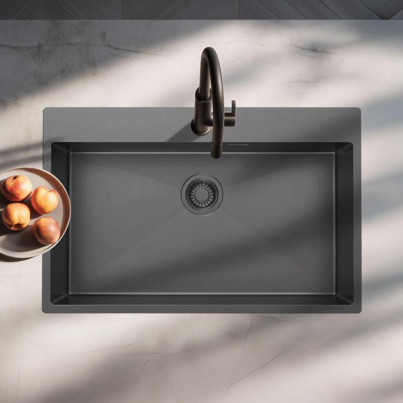 Pure.Sink Luxion Große Gun Metal Spüle 78 x 50 cm Tapwing mit Lochbank PLX7850T-61