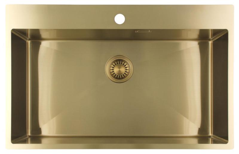 Pure.Sink Luxion Große goldene Spüle 78 x 50 cm Tapwing mit Lochbank PLX7850T-60