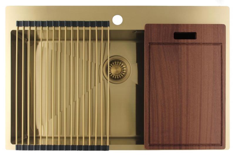 Pure.Sink Luxion Große goldene Spüle 78 x 50 cm Tapwing mit Lochbank PLX7850T-60