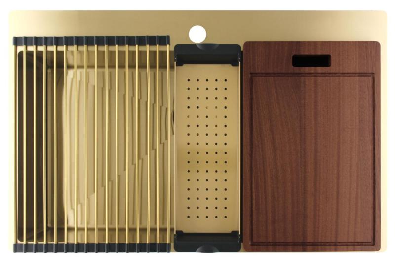 Pure.Sink Luxion Große goldene Spüle 78 x 50 cm Tapwing mit Lochbank PLX7850T-60