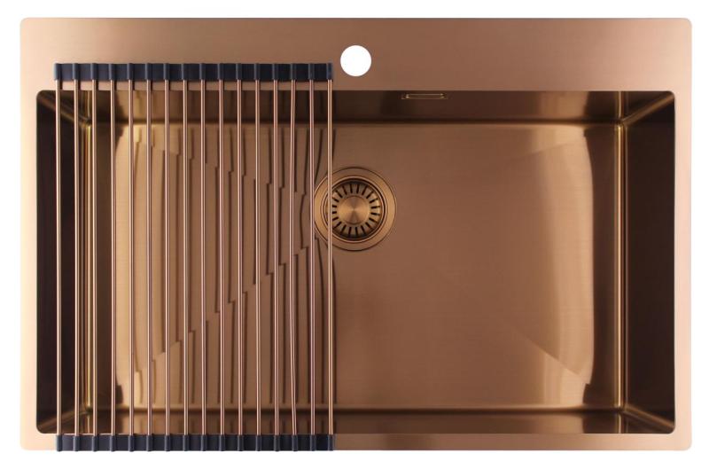 Pure.Sink Luxion Große Kupferspüle 78 x 50 cm Tapwing mit Hahnlochbank PLX7850T-62