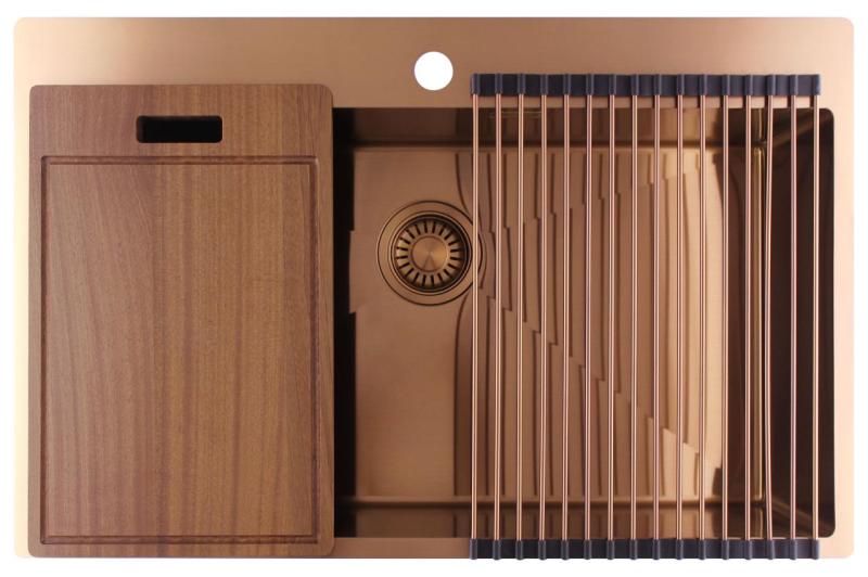 Pure.Sink Luxion Große Kupferspüle 78 x 50 cm Tapwing mit Hahnlochbank PLX7850T-62