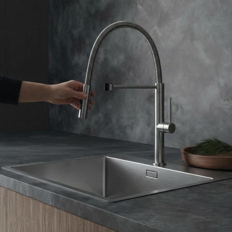 Pure.Sink Luxion Massiver Edelstahl-Küchenarmatur Profi mit flexiblem Auslauf und 2 Strahlarten PLXFLEX-02