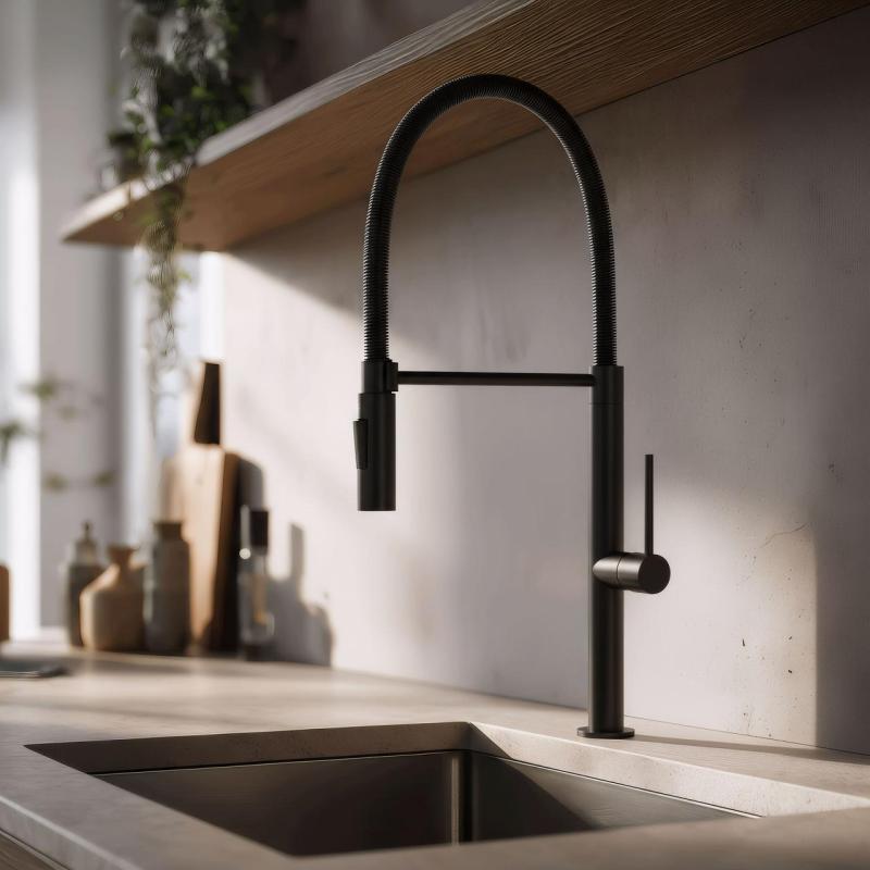 Pure.Sink Luxion Mattschwarzer Profi-Küchenwasserhahn mit flexiblem Auslauf und 2 Strahlarten PLXFLEX-10