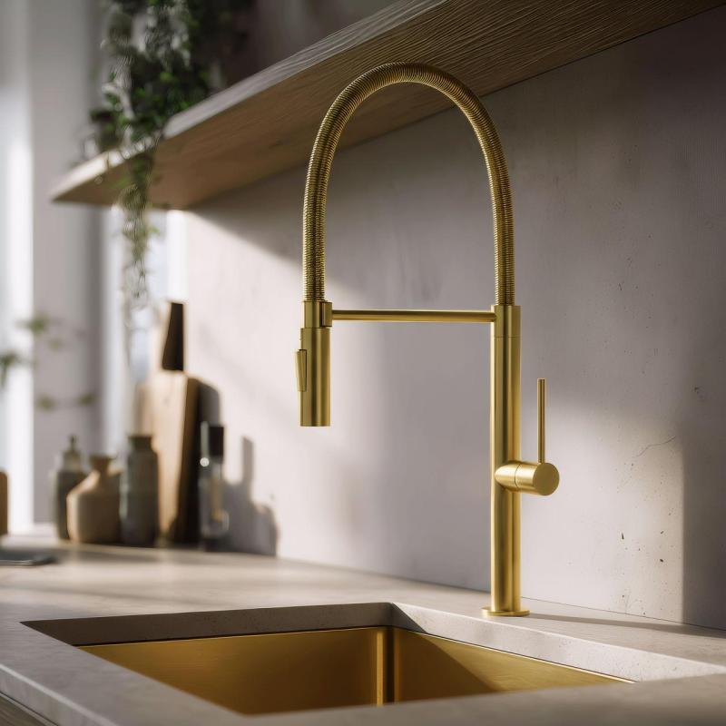 Pure.Sink Luxion Goldener Küchenwasserhahn Profi mit flexiblem Auslauf und 2 Strahlarten PLXFLEX-60