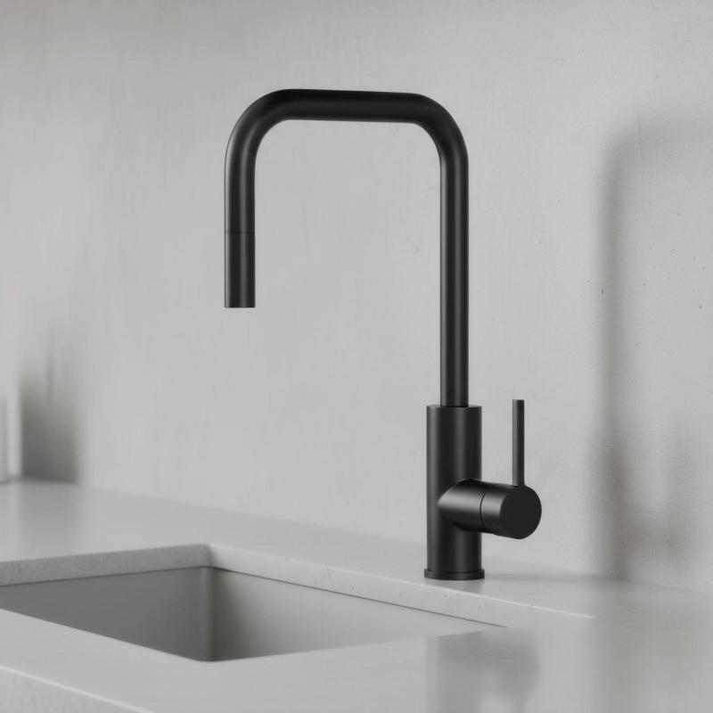 Pure.Sink Luxion Mattschwarzer Küchenwasserhahn Square mit ausziehbarem Auslauf PLXSQUA-10