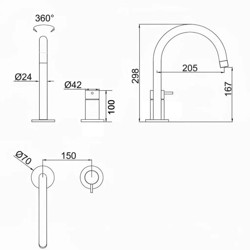 Pure.Sink Luxion 2-Loch-Küchenarmatur in Mattschwarz mit rundem Auslauf PLX2HR-10