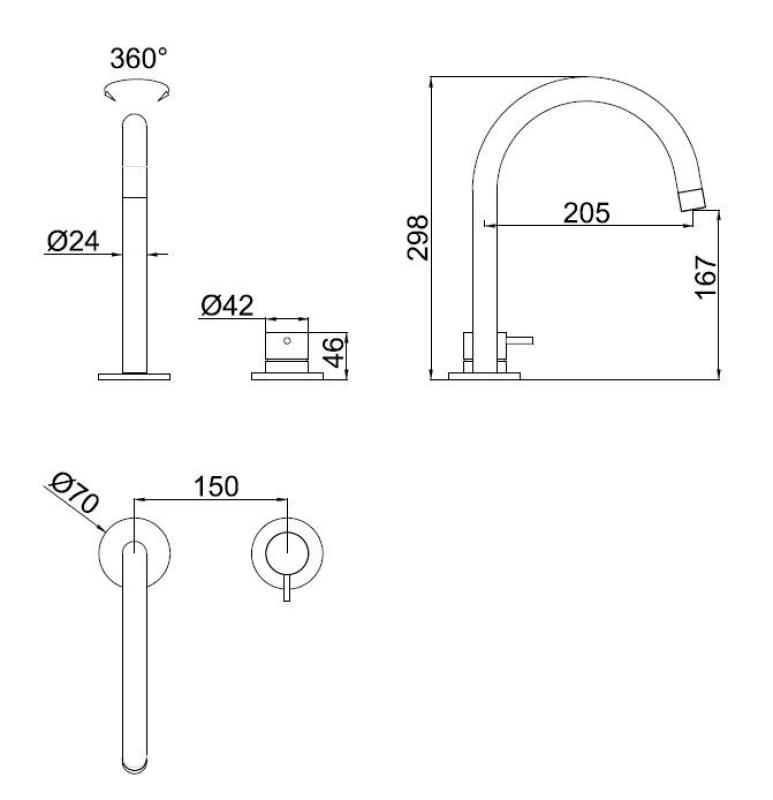 Pure.Sink Luxion 2-Loch-Küchenarmatur aus Gun Metal mit rundem Auslauf PLX2HR-61