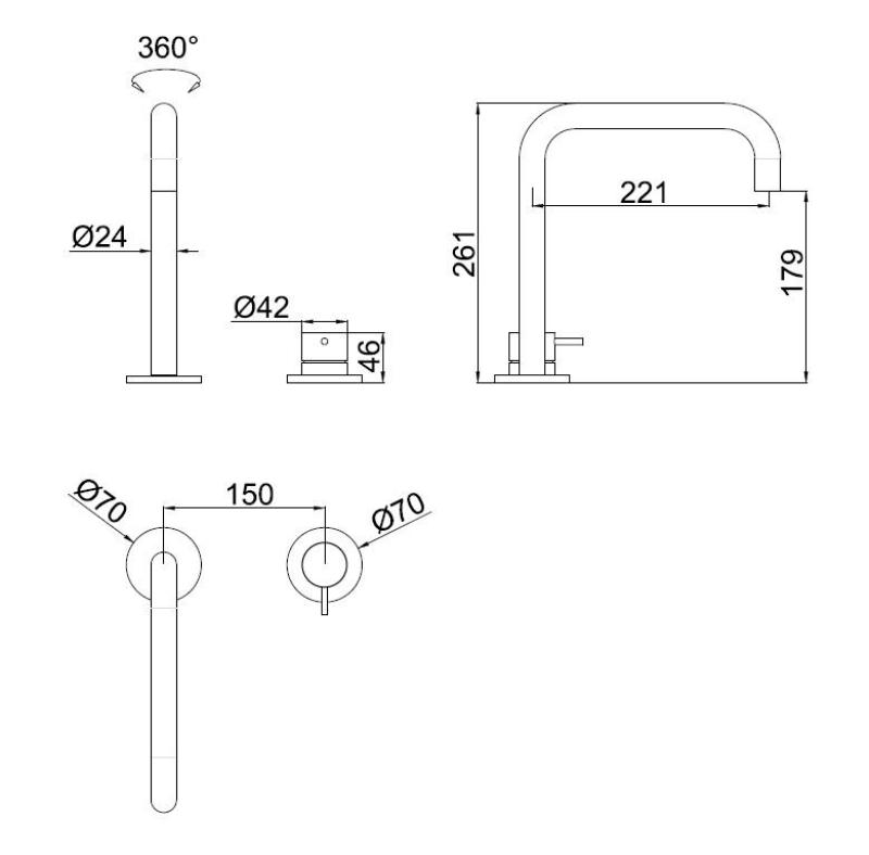 Pure.Sink Luxion 2-Loch-Küchenarmatur aus Kupfer mit U-Auslauf PLX2HU-62